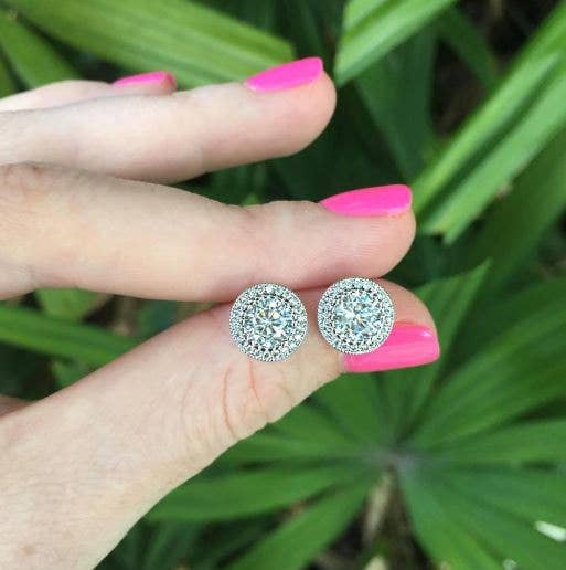 Cubic Zirconia Halo Stud Earrings - Southern Obsession Co. 