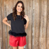 Black Feather Trim Blouse - Southern Obsession Co. 