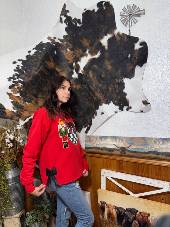 Checkered Nutcracker Sweatshirt w/ Side Bow