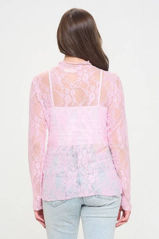 Floral print lace long sleeves top - Southern Obsession Co. 