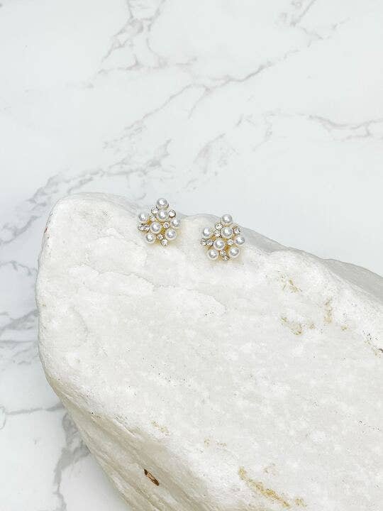 Cubic Zirconia Pearl Cluster Stud Earrings - Southern Obsession Co. 