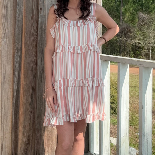 Blush Tiered Stripe Dress - Southern Obsession Co. 