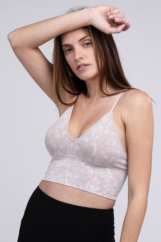 Washed Ribbed Bra Padded Tank Top - Southern Obsession Co. 