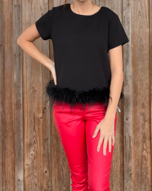 Black Feather Trim Blouse - Southern Obsession Co. 