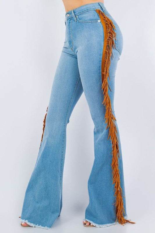 Fringe Bell Bottom Jean in Light Denim-32"Inseam - Southern Obsession Co. 