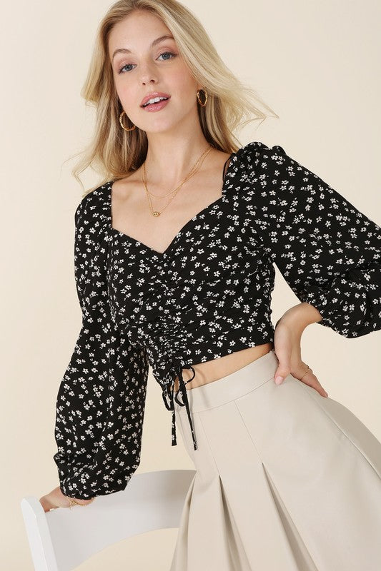 Ruched floral crop top - Southern Obsession Co. 