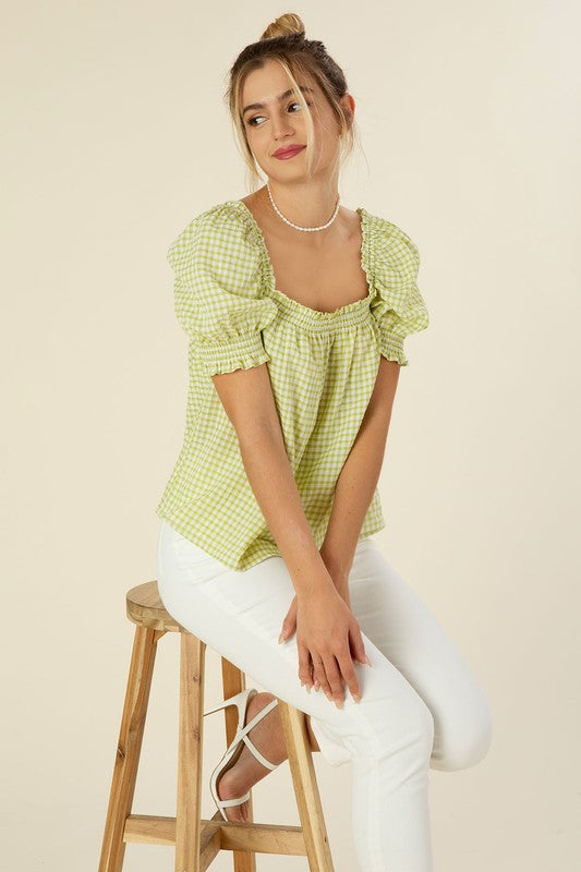 Smocked blouse with puff sleeve - Southern Obsession Co. 