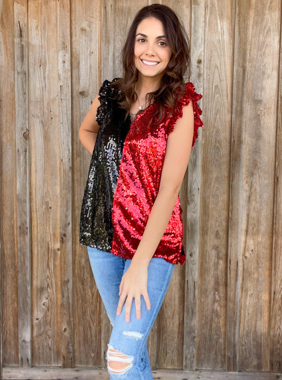 Sequin Color Block Ruffled Top - Southern Obsession Co. 