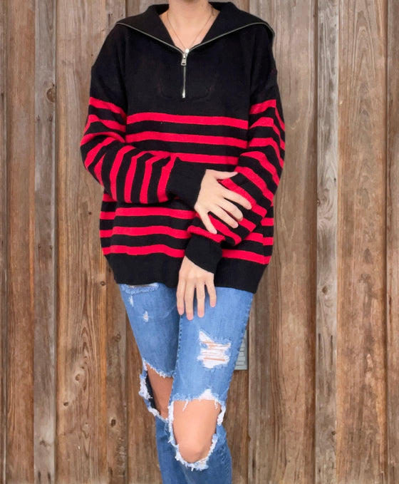 Black/Red Stripe Sweater - Southern Obsession Co. 