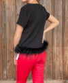 Black Feather Trim Blouse - Southern Obsession Co. 