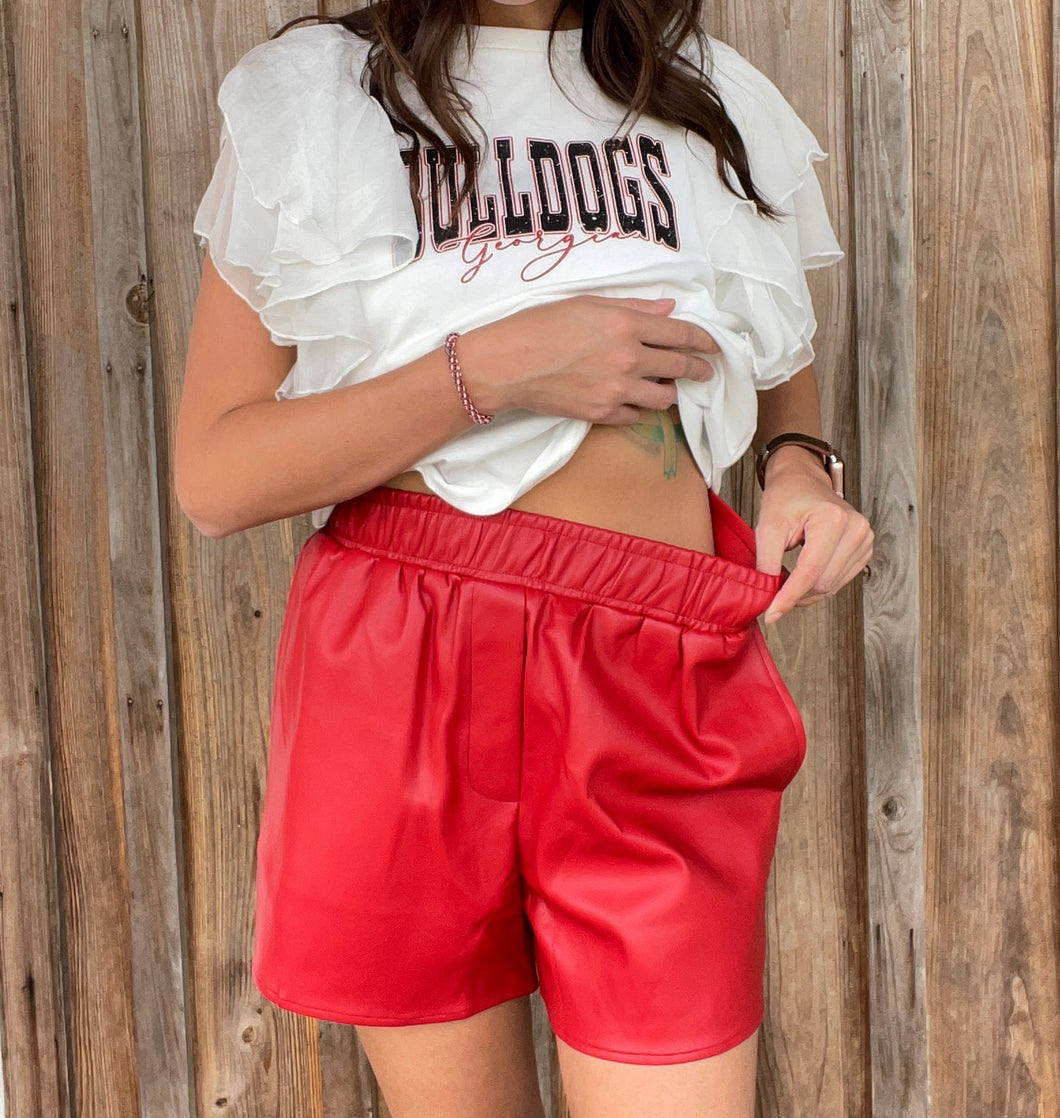 Red P/U Leather Shorts