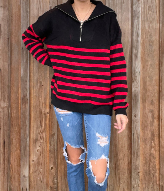 Black/Red Stripe Sweater - Southern Obsession Co. 