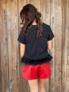 Black Feather Trim Blouse - Southern Obsession Co. 