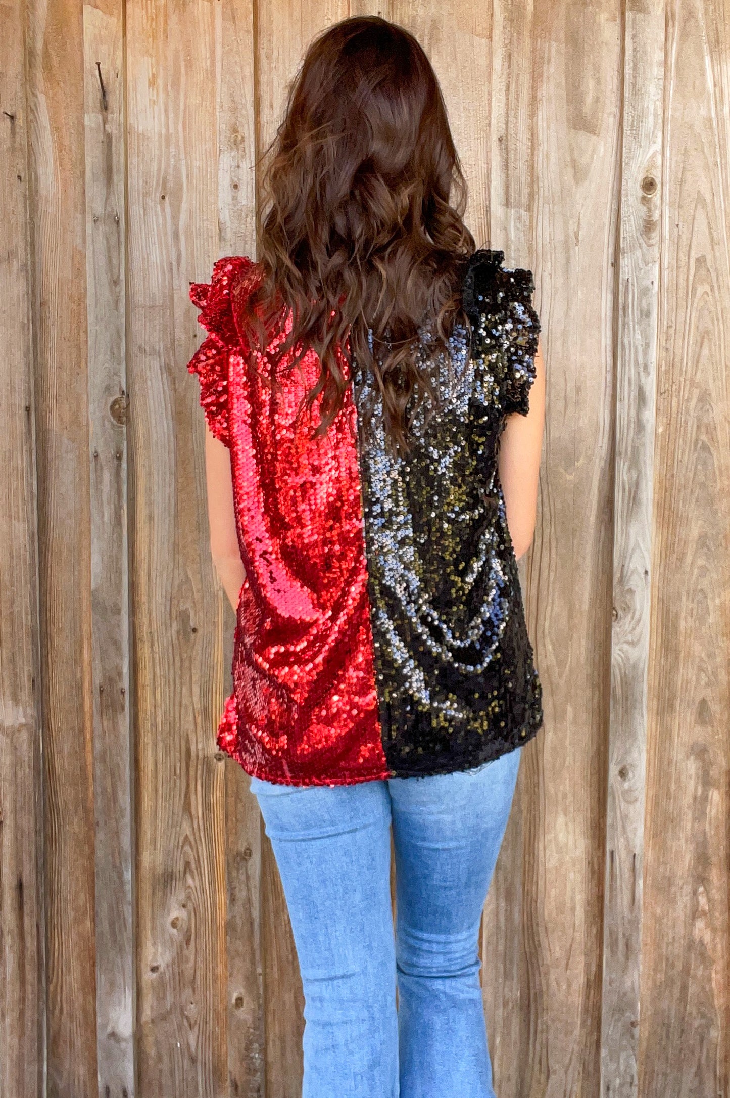 Sequin Color Block Ruffled Top - Southern Obsession Co. 