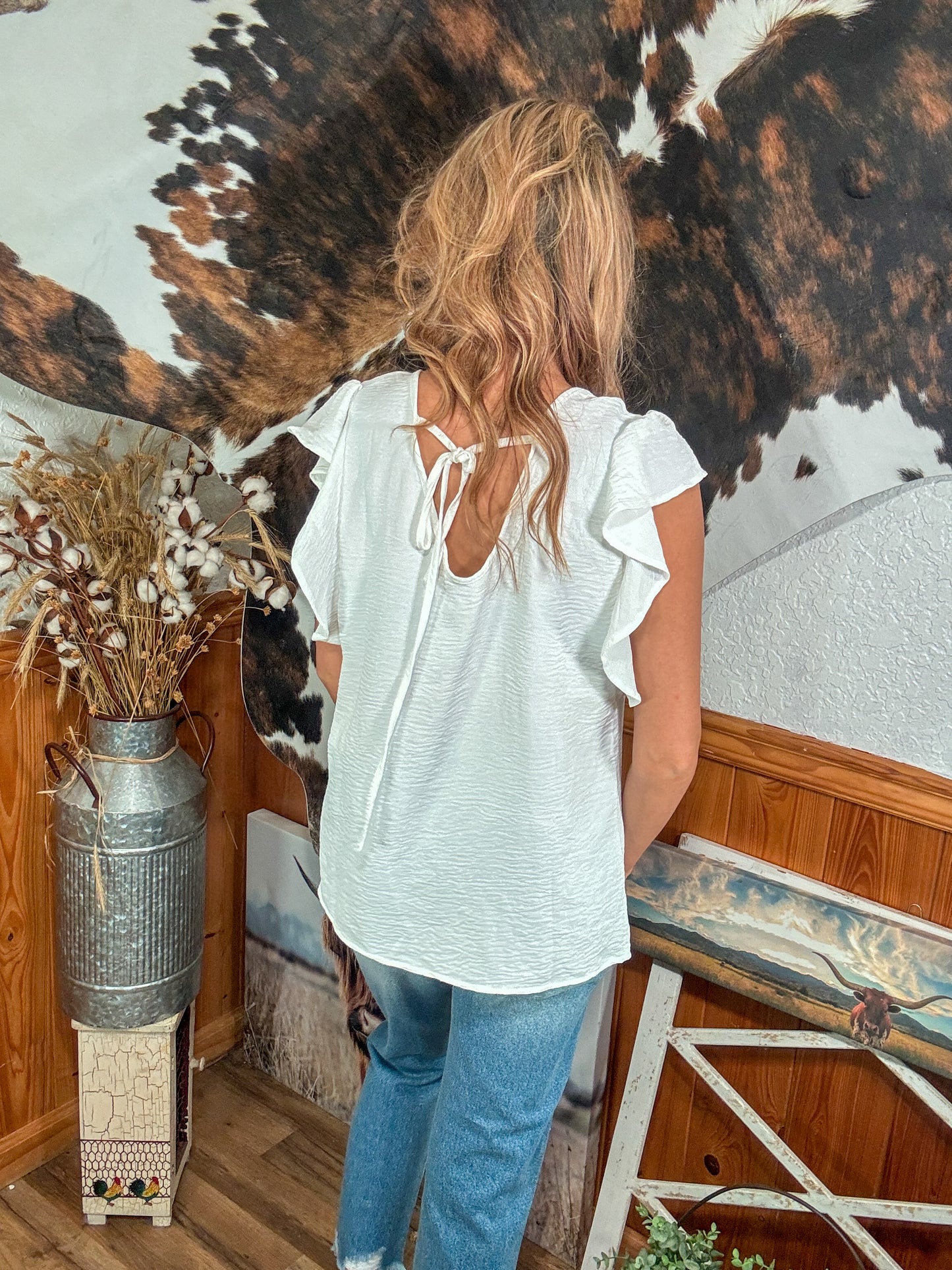 White Back Tie Blouse