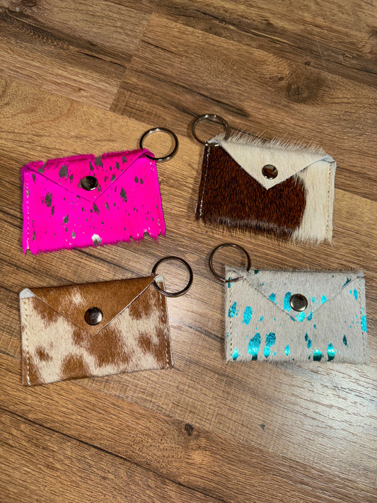 Cowhide Credit Card Holder Keychain