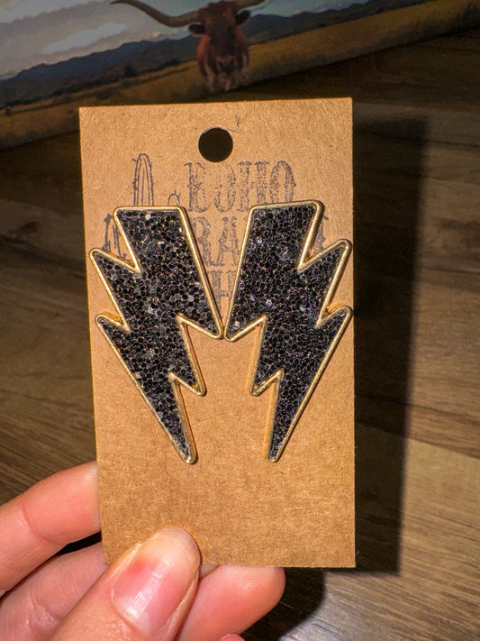 Black Lightening Bolt Earrings