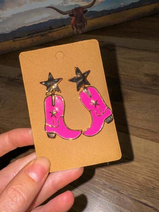 Pink Cowgirl Boot Earrings