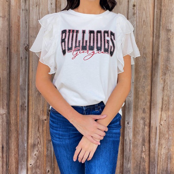White Ruffle Bulldog Top - Southern Obsession Co. 