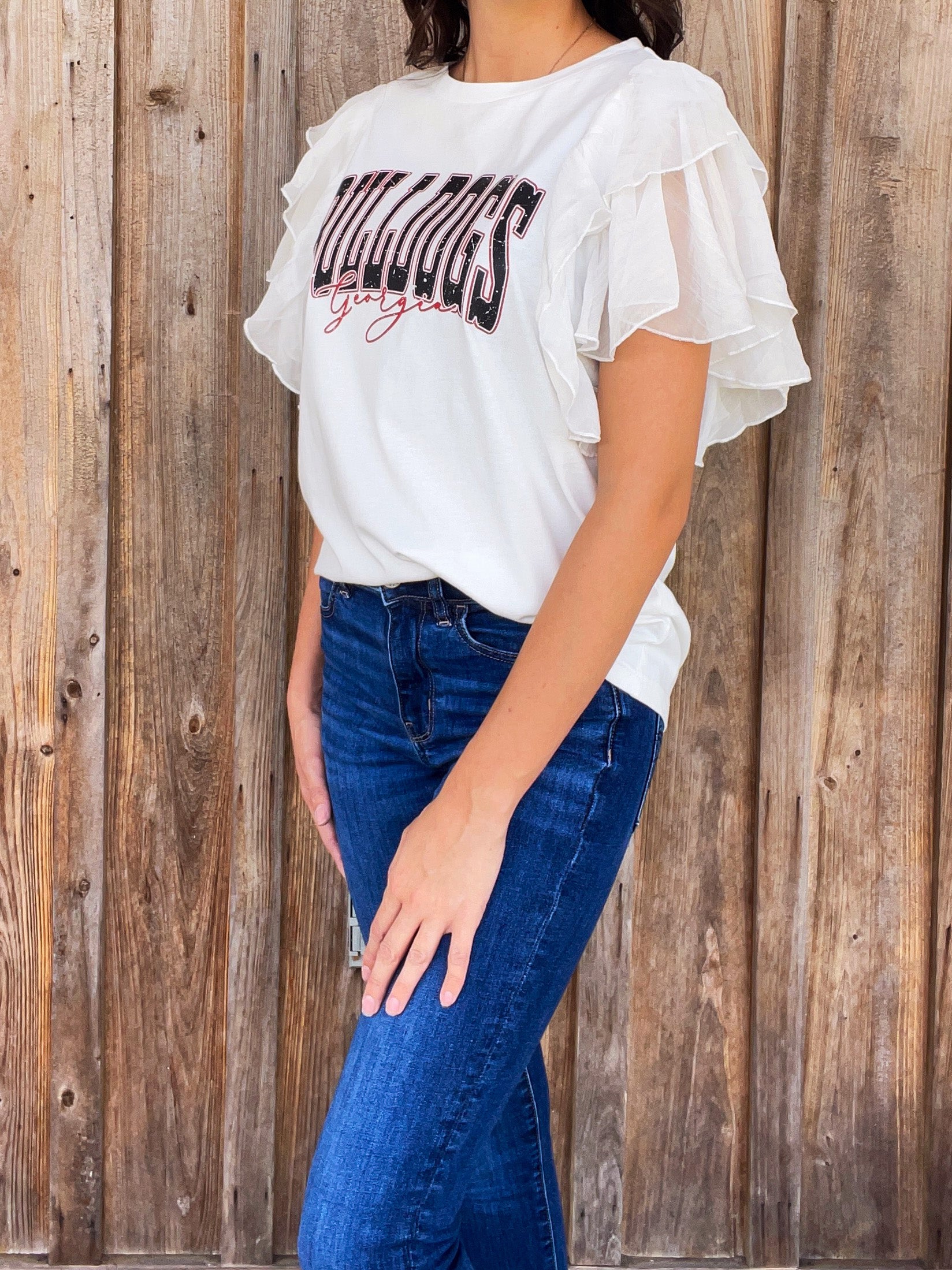 White Ruffle Bulldog Top - Southern Obsession Co. 