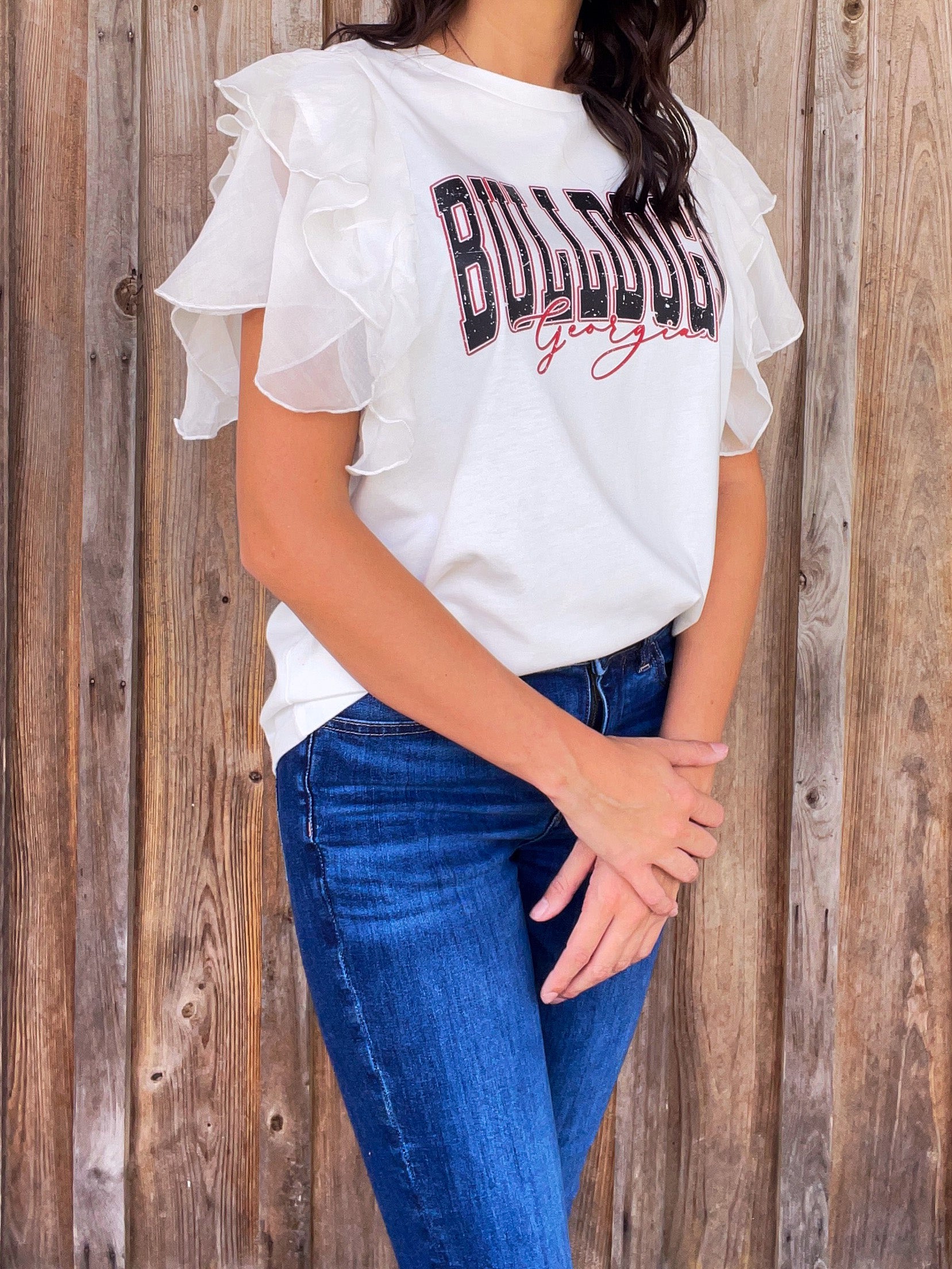 White Ruffle Bulldog Top - Southern Obsession Co. 