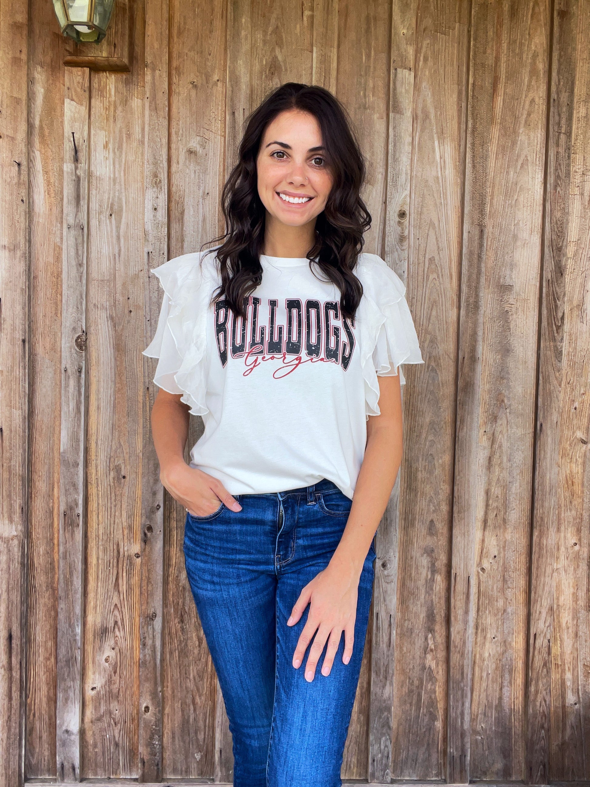 White Ruffle Bulldog Top - Southern Obsession Co. 