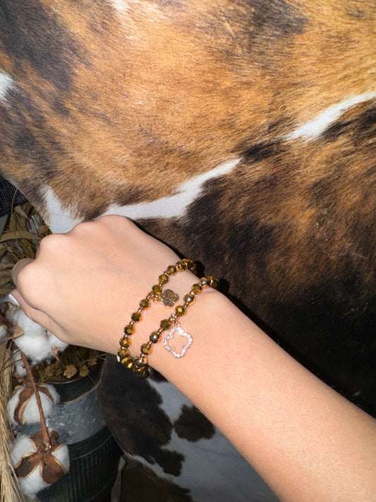 Bown/Gold Beaded Bracelet Set