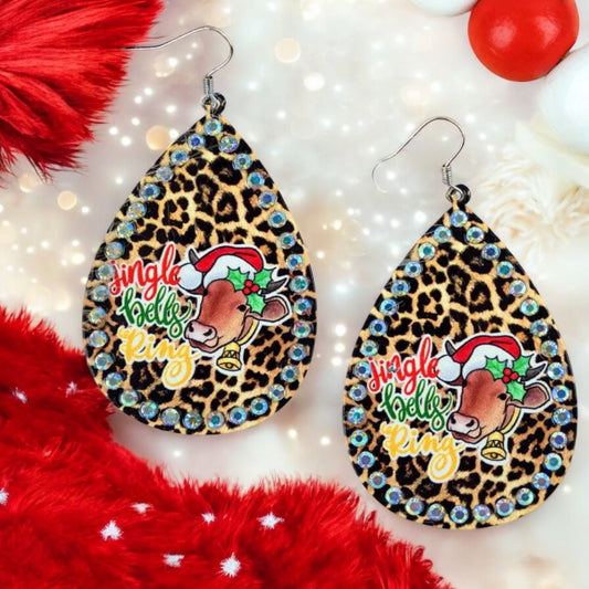 Christmas Cow Teardrop Earrings