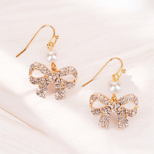 Pearl Goldtone Bow Earrings