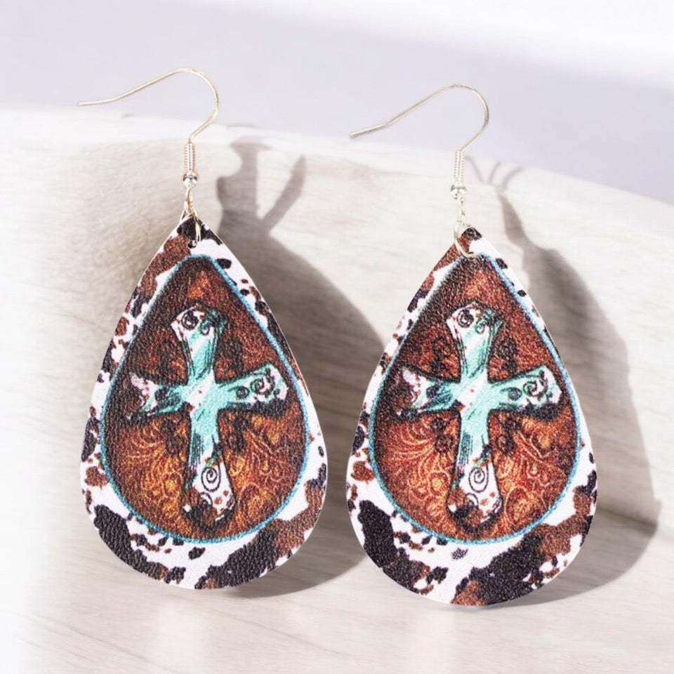 Cross Turquoise Teardrop Earrings