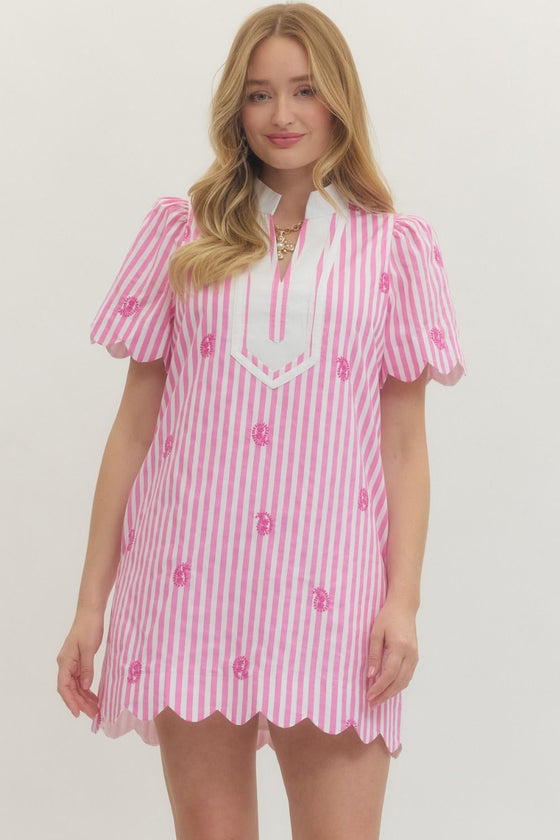 Striped Embroidered Pink Dress  Southern Obsession Co.