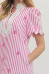 Striped Embroidered Pink Dress