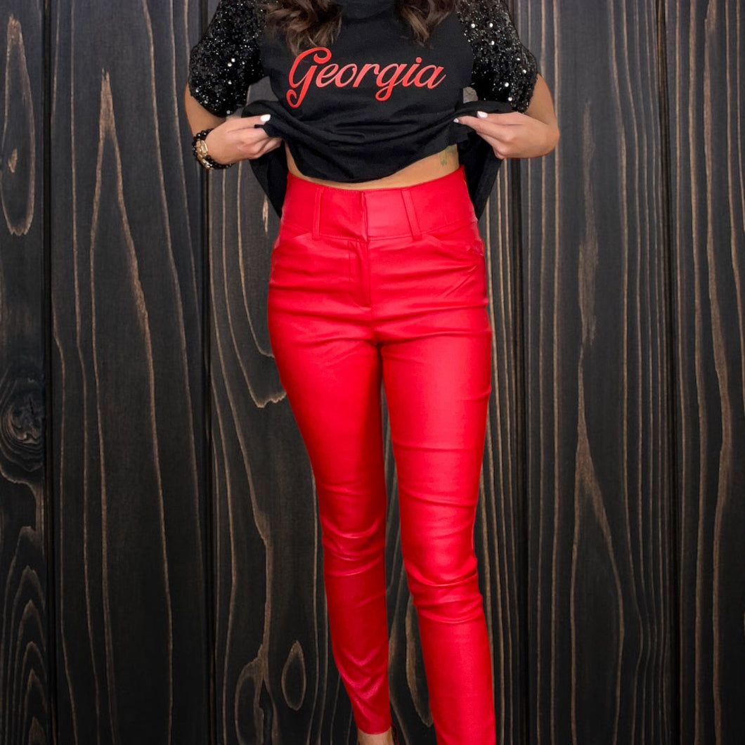 Red Skinny Leather Pants