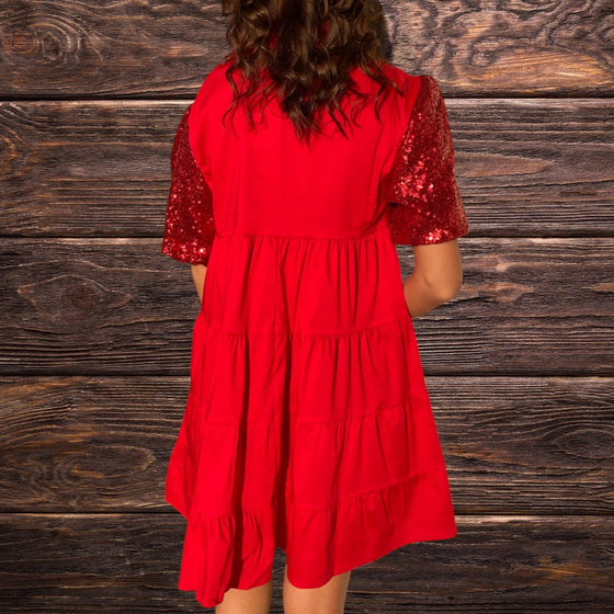 Red Sequin Puff Dress - Southern Obsession Co. 