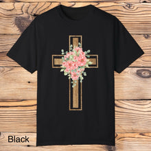 Load image into Gallery viewer, Gold Floral Cross Tee

