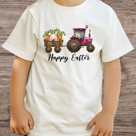 Happy Easter - Tractor pulling carrots