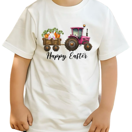 Happy Easter - Tractor pulling carrots