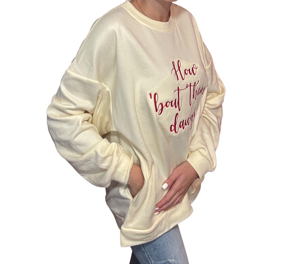 Embroidered Cream Sweatshirt w/ pockets