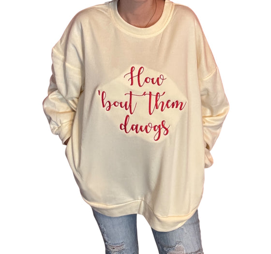 Embroidered Cream Sweatshirt w/ pockets