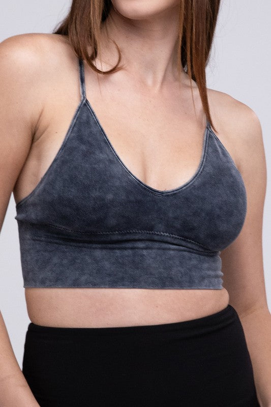 Washed Ribbed Bra Padded Tank Top - Southern Obsession Co. 