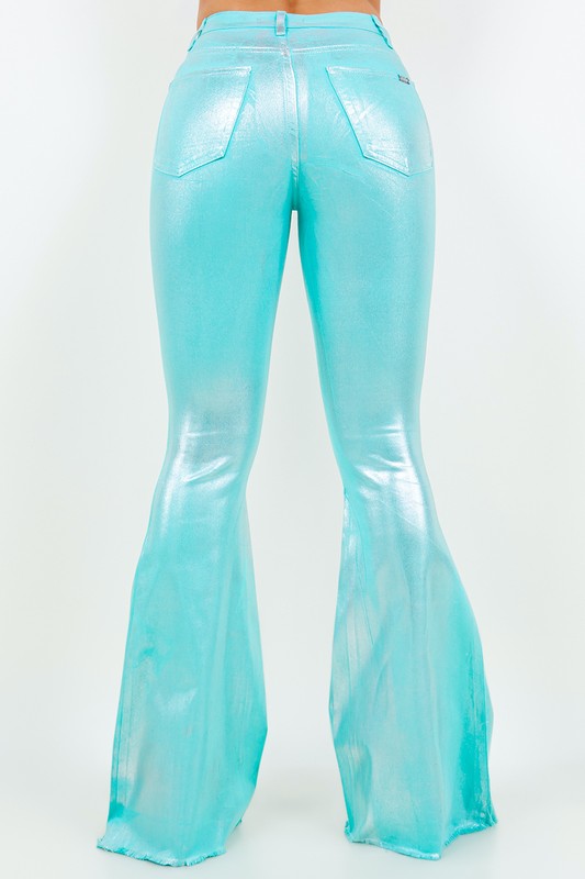 Metallic Bell Bottom Jean in Turquoise - Inseam 32 - Southern Obsession Co. 