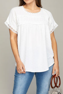  White Swiss Dot with lace trim blouses - Southern Obsession Co. 