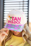 "Tan O'Clock" on Tan Cap with Patch Work: Tan / One Size