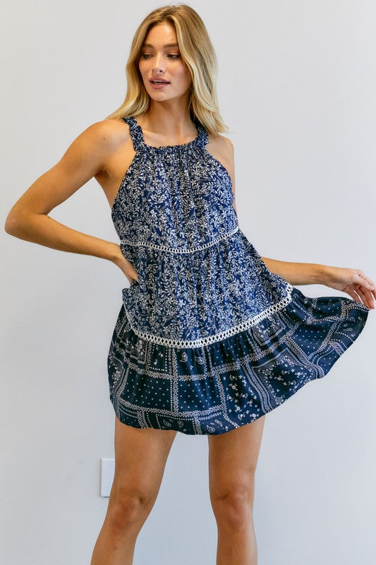 Printed Halter Neck Mini Dress - Southern Obsession Co. 