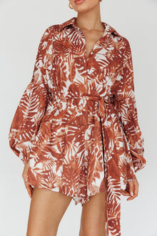  Leaves Print Puff Sleeved Romper - Southern Obsession Co. 
