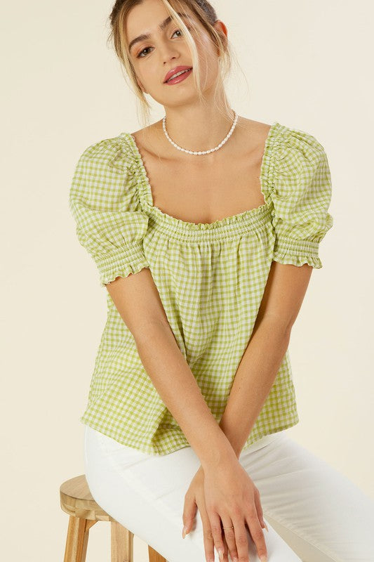 Smocked blouse with puff sleeve - Southern Obsession Co. 
