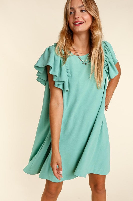 SOLID WOVEN DRESS WITH SIDE POCKETS - Southern Obsession Co. 