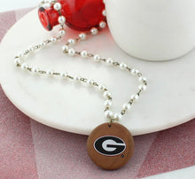  34” Georgia Logo Pearl & Wood Disc Necklace - Southern Obsession Co. 