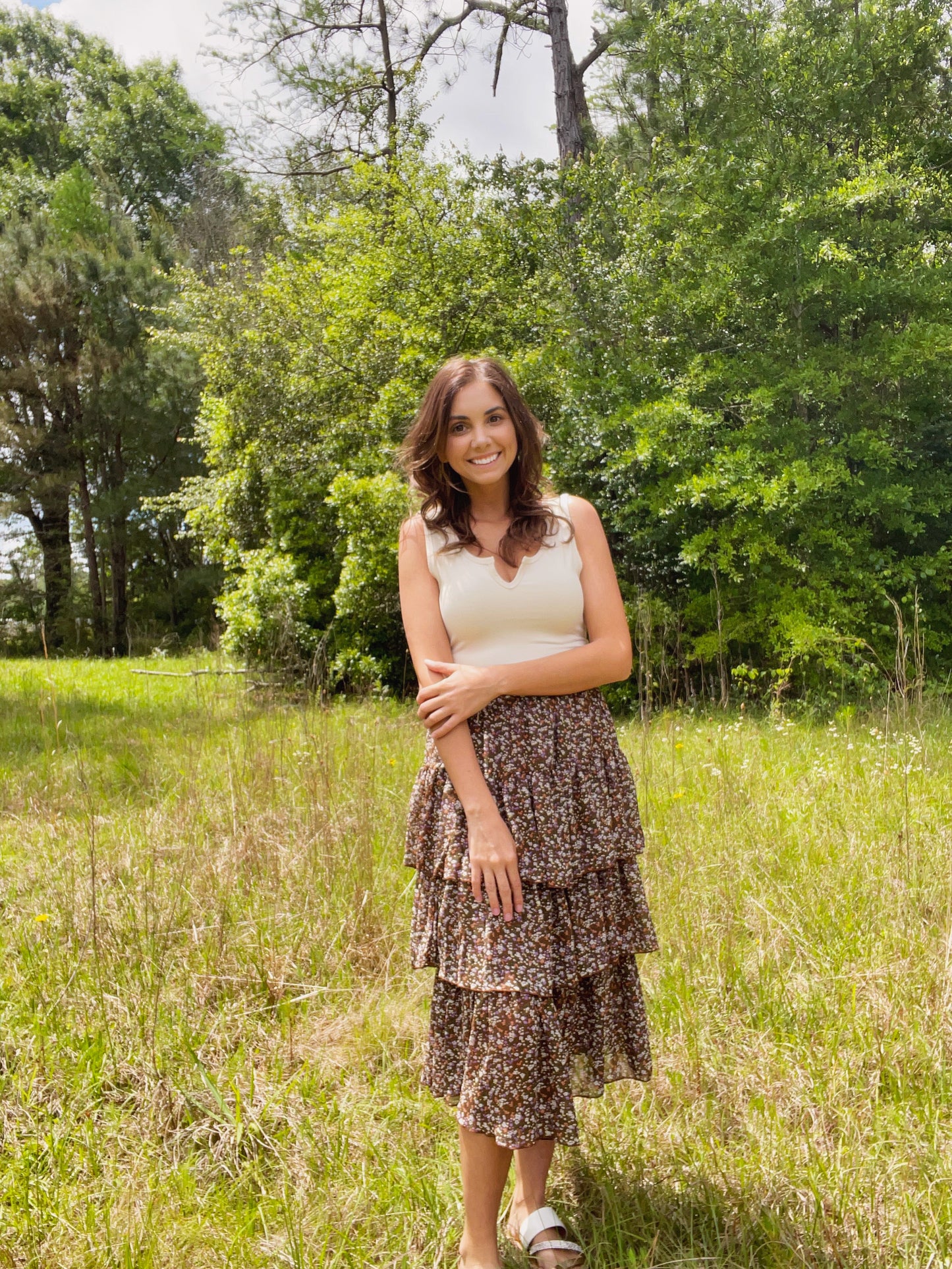 Mocha Floral Skirt - Southern Obsession Co. 