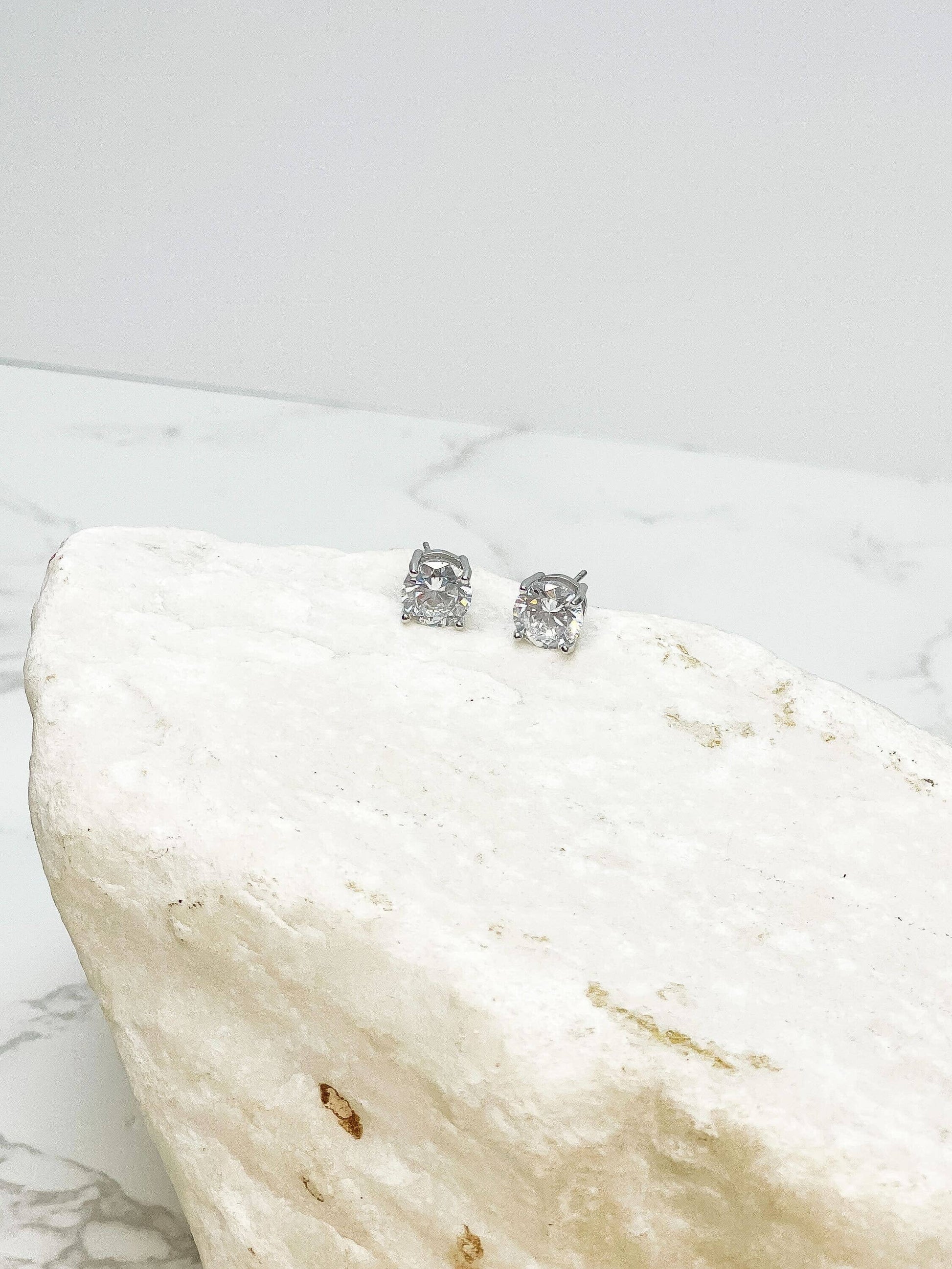 Classic Diamond Cubic Zirconia Studs: Silver - Southern Obsession Co. 